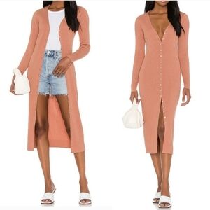 Heartloom Alma Cardigan Dress Ribbed Knit Duster Sweater Long Orange Medium